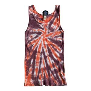 Womens Tank Top Size XXL Handmade Tie Dye Orange Purple Ribbed OOAK Brand New